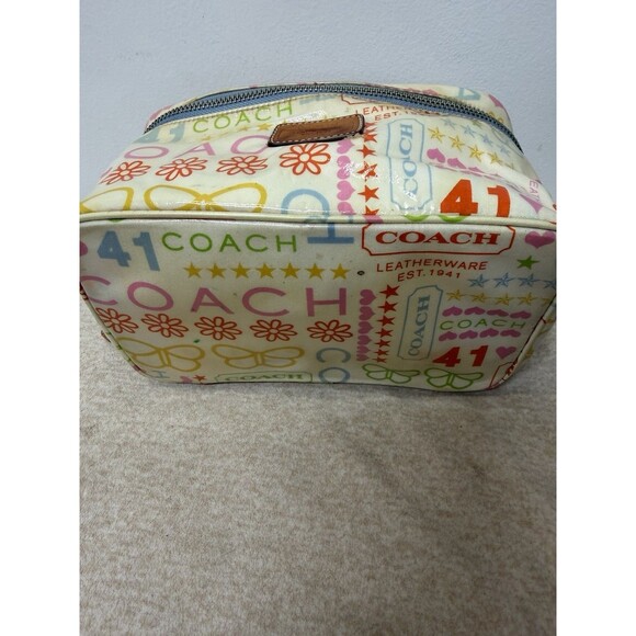 Y2K COACH MULTICOLOR RAINBOW LAMINATED BANDANA BLUE TOP HANDLE POUCH BAG PURSE - Picture 7 of 12